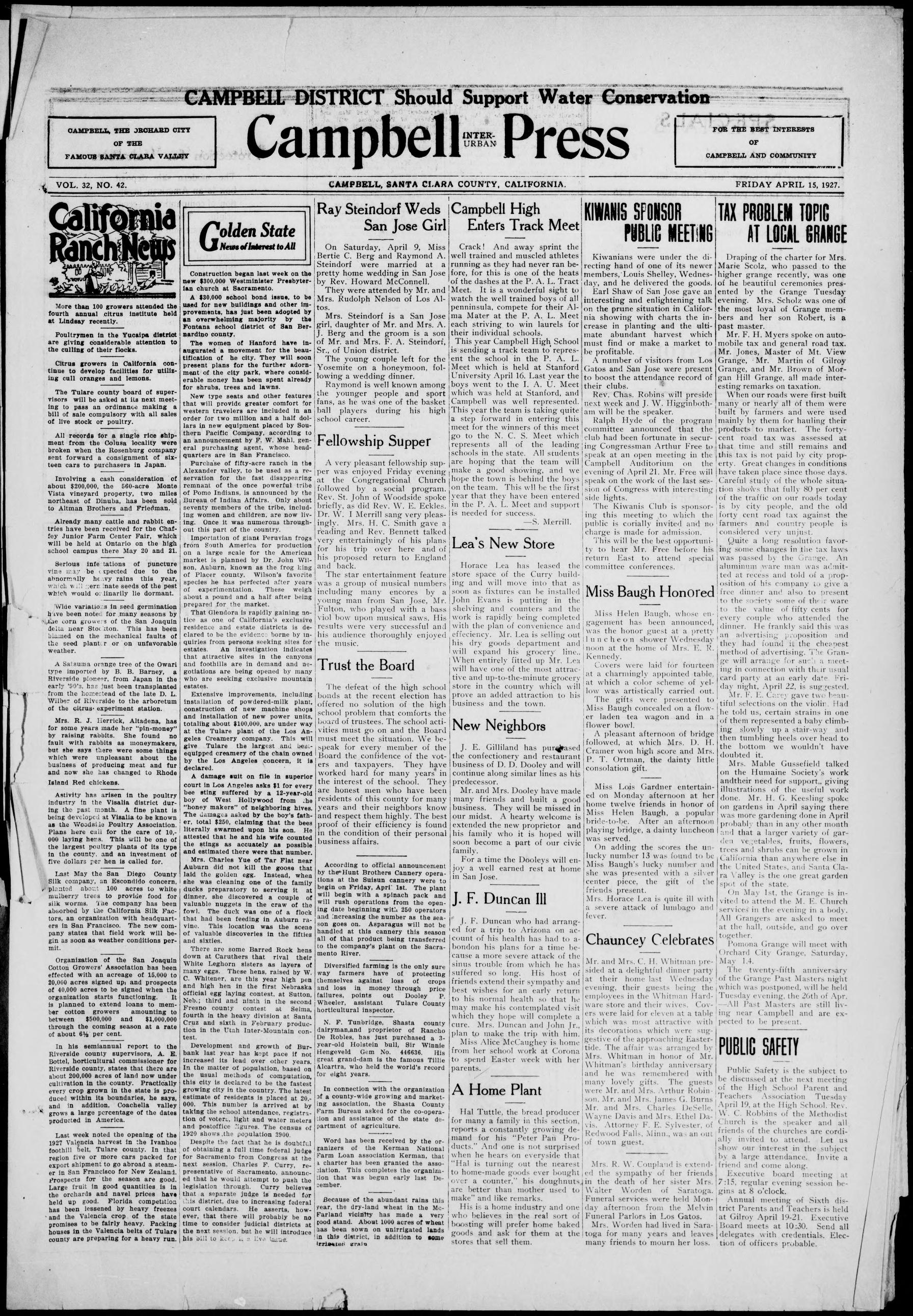 Campbell Interurban Press 1927-04-15 | California Revealed